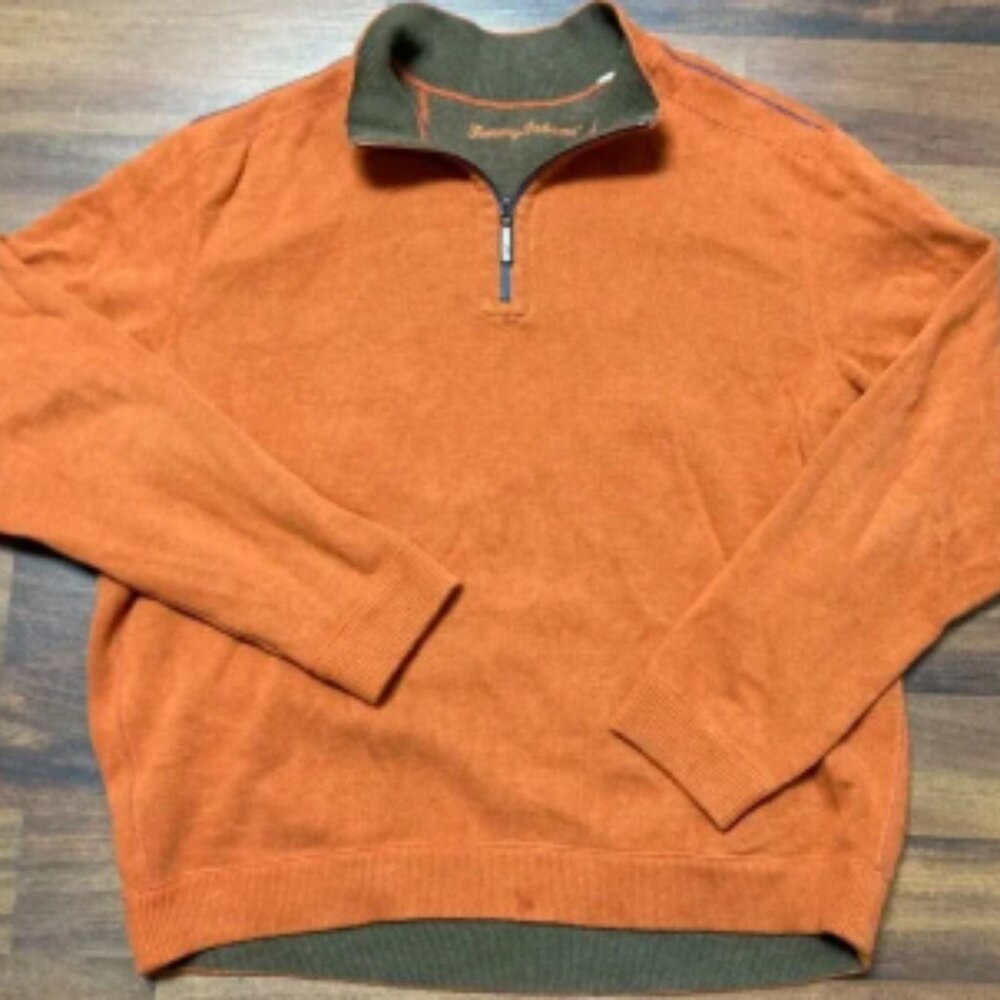 Tommy Bahama Sweater Mens XL Orange 1/4 Quarter Zip Pullover Sweatshirt